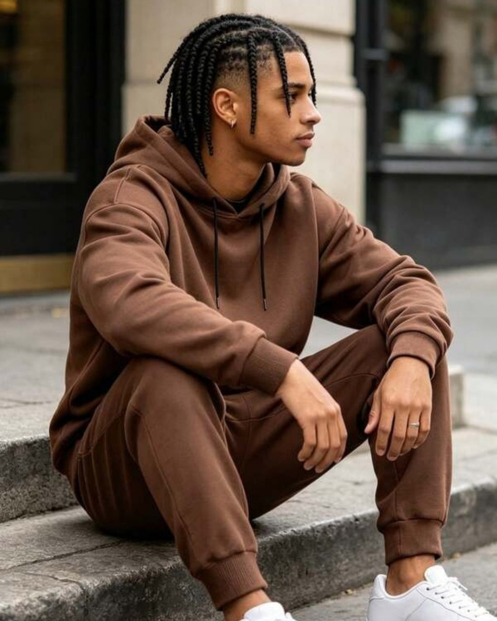 Conjunto Moletom Com Capuz e Calça Com Cordão