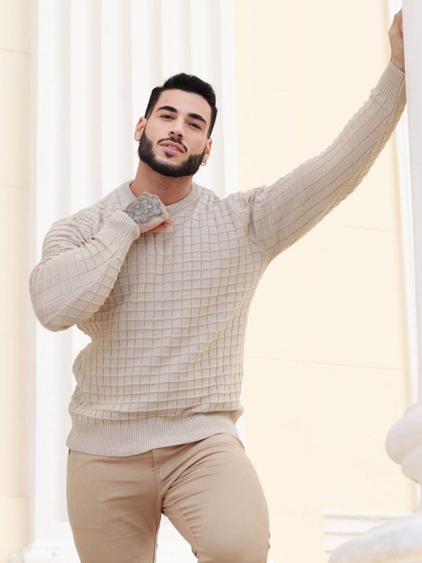 Suéter Tricot Canelado Gola Redonda Com Ribana Ajustado