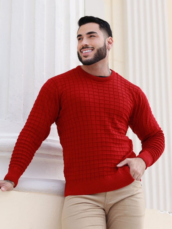 Suéter Tricot Canelado Gola Redonda Com Ribana Ajustado
