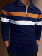 Suéter Meio Zíper Gola Alta Listrado Com Ribana Regular Fit