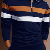 Suéter Meio Zíper Gola Alta Listrado Com Ribana Regular Fit
