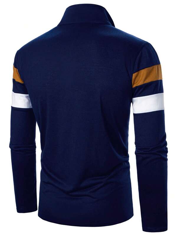 Suéter Meio Zíper Gola Alta Listrado Com Ribana Regular Fit
