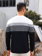 Suéter Tricot Listrado Gola Redonda Com Ribana Minimalista