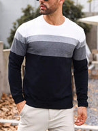 Suéter Tricot Listrado Gola Redonda Com Ribana Minimalista