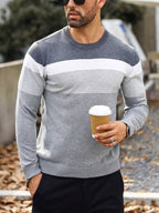 Suéter Tricot Listrado Gola Redonda Com Ribana Minimalista