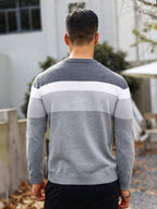 Suéter Tricot Listrado Gola Redonda Com Ribana Minimalista