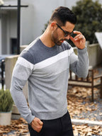 Suéter Tricot Listrado Gola Redonda Com Ribana Minimalista
