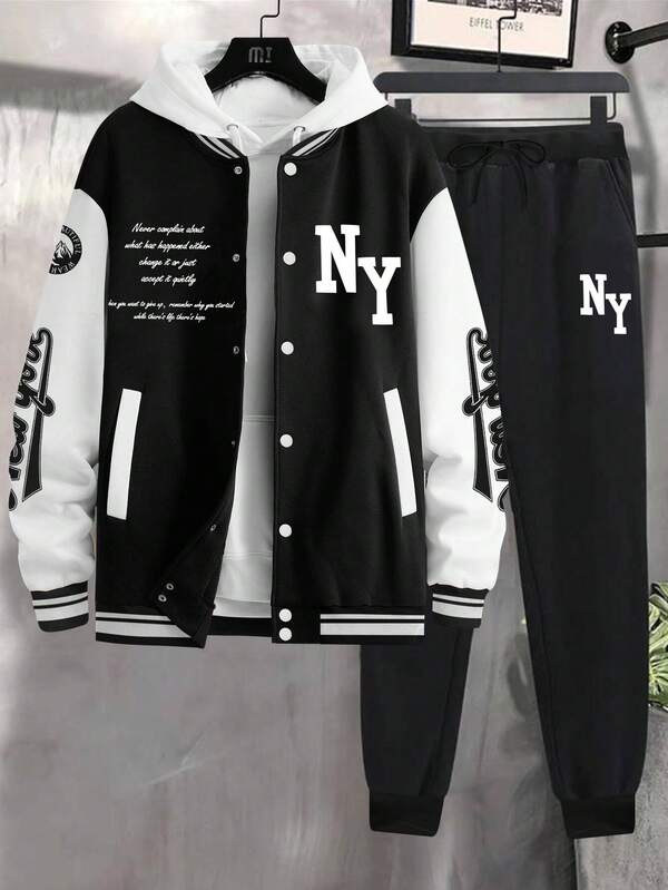 Conjunto Com Capuz Jaqueta Botões Calça Jogger Com Cordão
