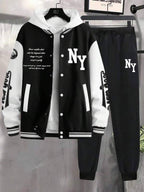 Conjunto Com Capuz Jaqueta Botões Calça Jogger Com Cordão