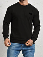 Suéter Gola Redonda Texturizado Com Patch Minimalista Regular