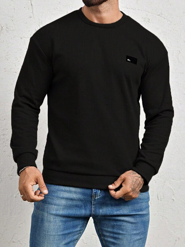 Suéter Gola Redonda Texturizado Com Patch Minimalista Regular