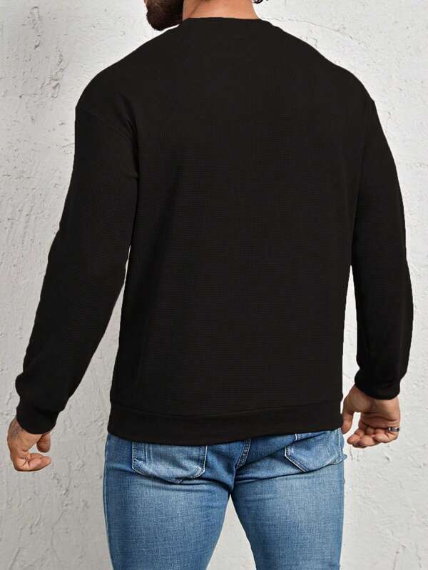 Suéter Gola Redonda Texturizado Com Patch Minimalista Regular