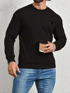 Suéter Gola Redonda Texturizado Com Patch Minimalista Regular
