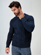 Suéter Tricot Trançado Texturizado Gola Redonda Com Ribana