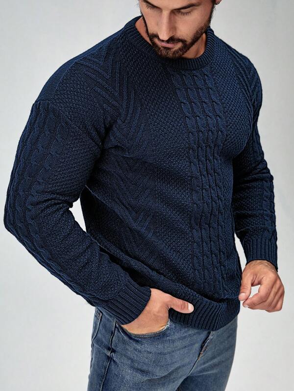 Suéter Tricot Trançado Texturizado Gola Redonda Com Ribana