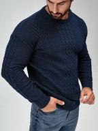 Suéter Tricot Trançado Texturizado Gola Redonda Com Ribana