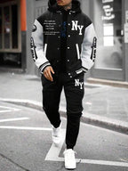 Conjunto Com Capuz Jaqueta Botões Calça Jogger Com Cordão