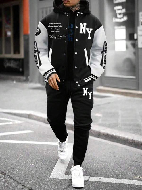 Conjunto Com Capuz Jaqueta Botões Calça Jogger Com Cordão