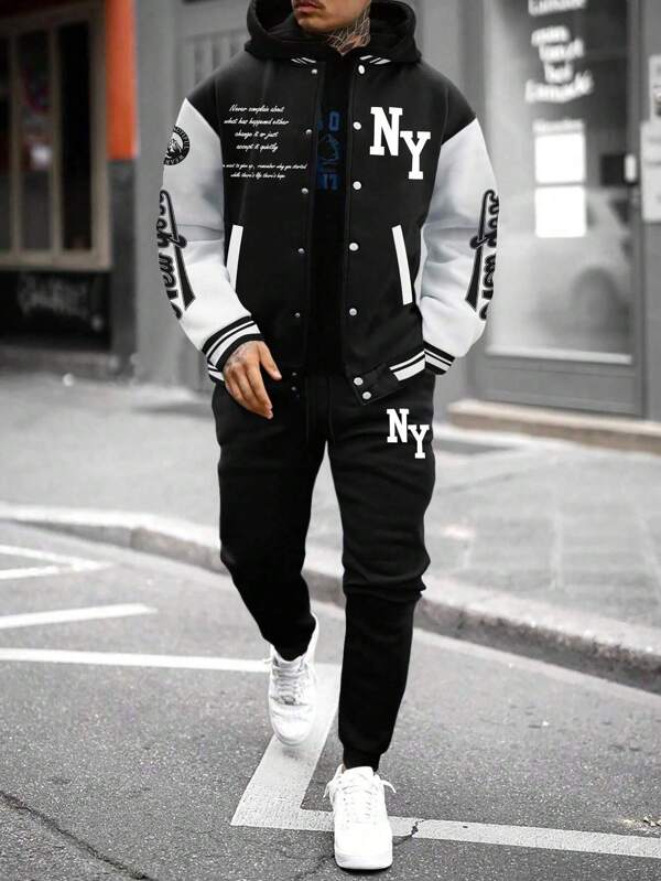 Conjunto Com Capuz Jaqueta Botões Calça Jogger Com Cordão