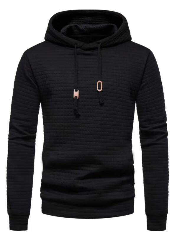 Moletom Com Capuz Texturizado Com Cordão Casual Minimalista