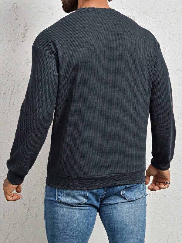 Suéter Gola Redonda Texturizado Com Patch Minimalista Regular