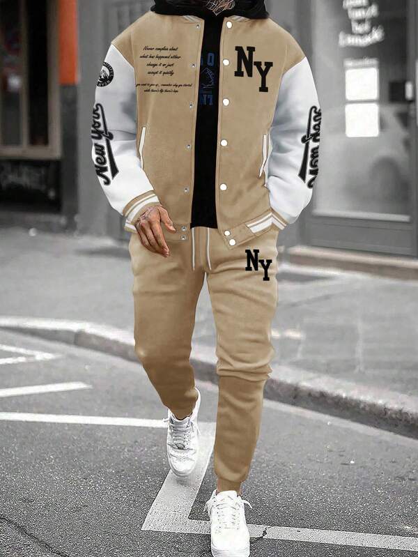 Conjunto Com Capuz Jaqueta Botões Calça Jogger Com Cordão