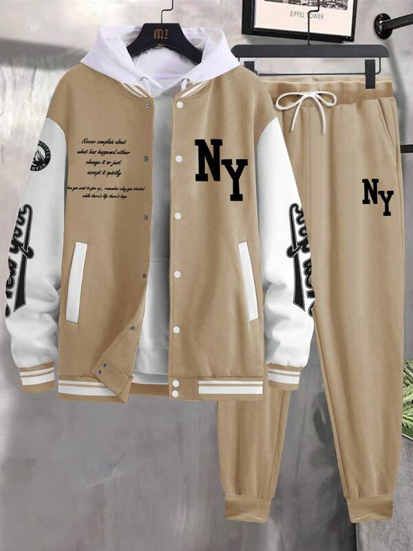 Conjunto Com Capuz Jaqueta Botões Calça Jogger Com Cordão