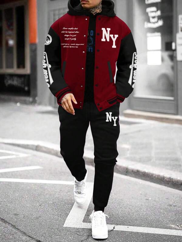 Conjunto Com Capuz Jaqueta Botões Calça Jogger Com Cordão