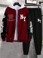 Conjunto Com Capuz Jaqueta Botões Calça Jogger Com Cordão