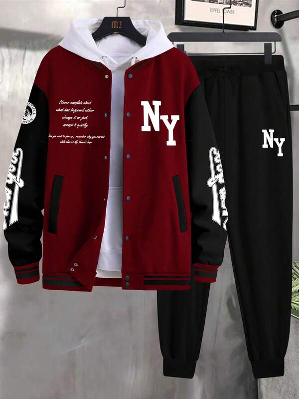Conjunto Com Capuz Jaqueta Botões Calça Jogger Com Cordão