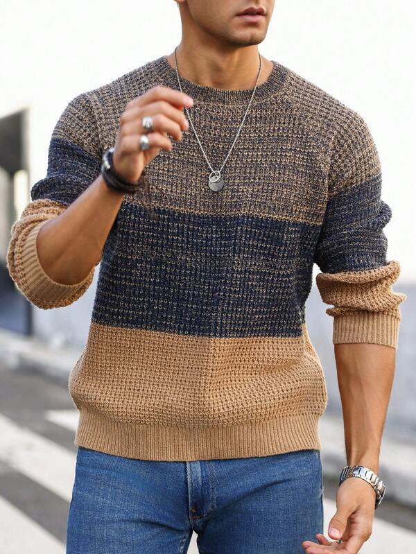 Suéter Tricot Texturizado Gola Redonda Com Ribana Casual