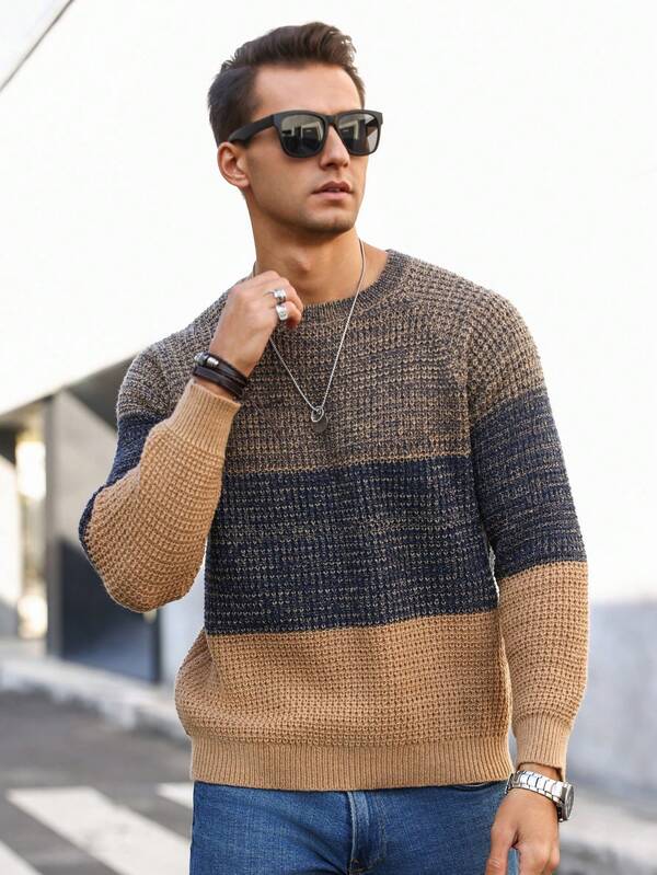 Suéter Tricot Texturizado Gola Redonda Com Ribana Casual