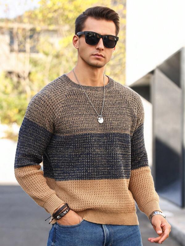 Suéter Tricot Texturizado Gola Redonda Com Ribana Casual