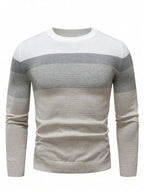 Suéter Tricot Listrado Gola Redonda Com Ribana Minimalista