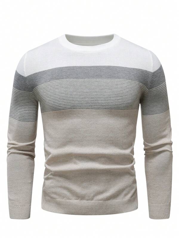 Suéter Tricot Listrado Gola Redonda Com Ribana Minimalista
