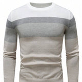 Suéter Tricot Listrado Gola Redonda Com Ribana Minimalista