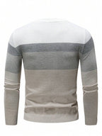 Suéter Tricot Listrado Gola Redonda Com Ribana Minimalista