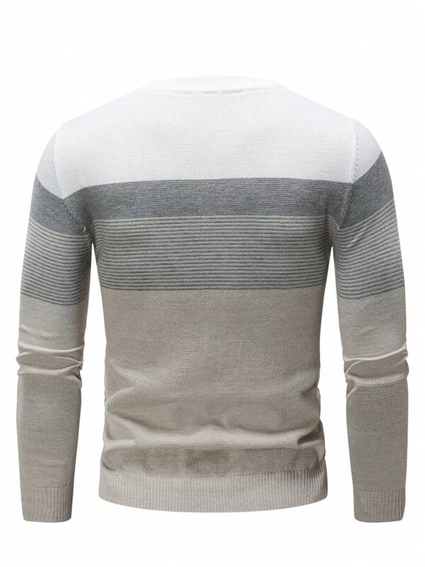 Suéter Tricot Listrado Gola Redonda Com Ribana Minimalista