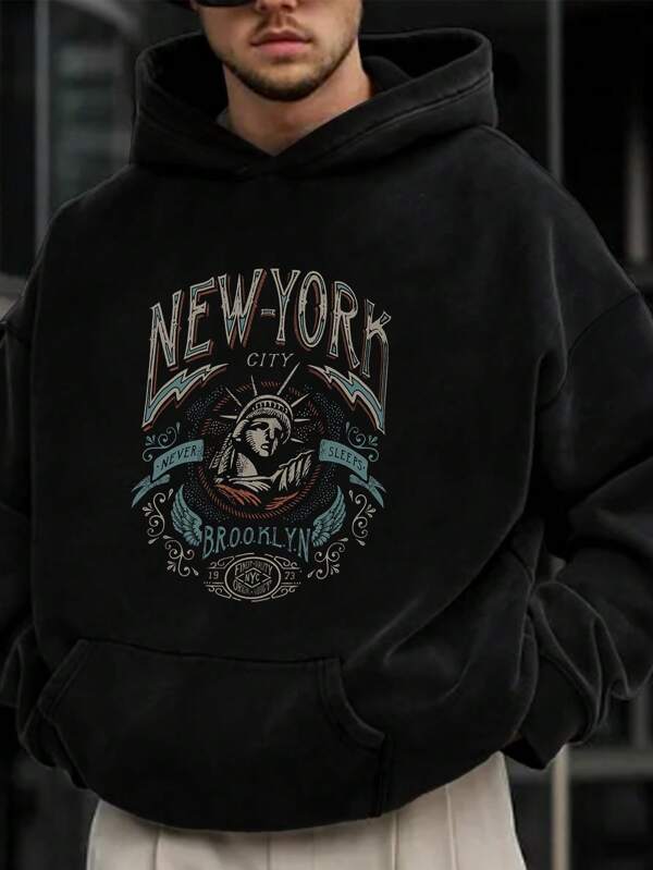 Moletom Com Capuz Estampa New York Frontal Bolso Canguru Ribana