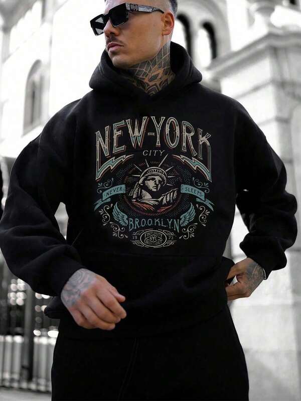 Moletom Com Capuz Estampa New York Frontal Bolso Canguru Ribana