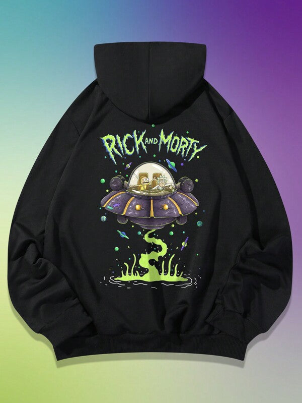 Moletom Com Capuz Estampa Nave Espacial Costas Lettering