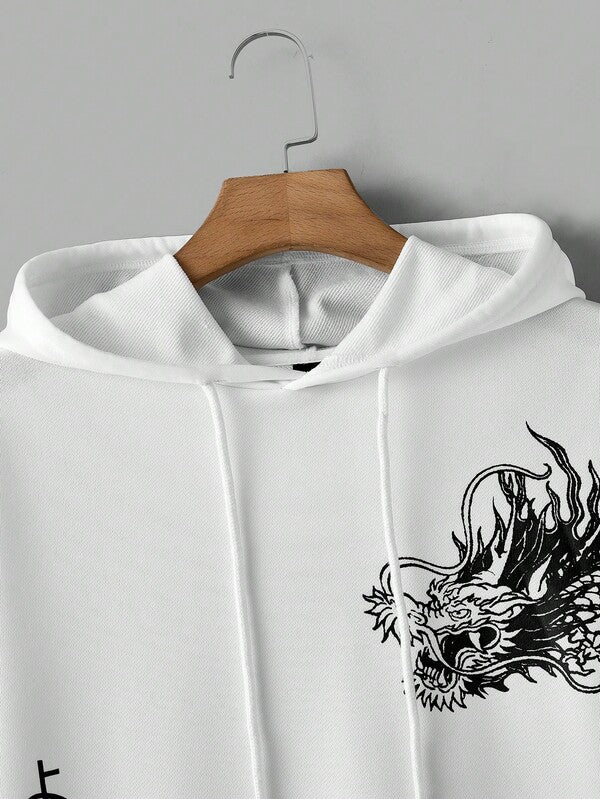 Moletom Com Capuz Estampa Dragão Lettering Vertical Ribana