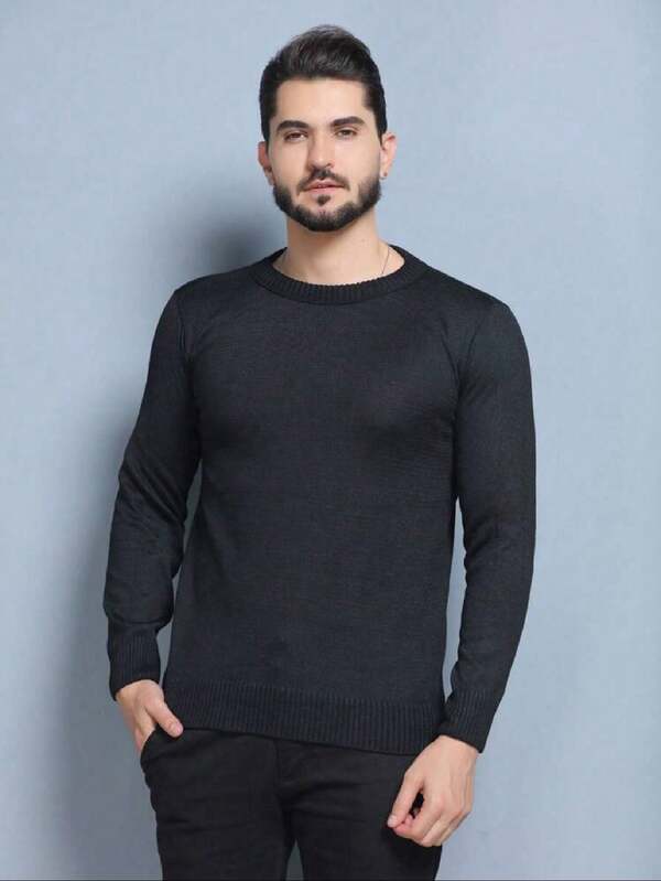 Suéter Tricot Gola Redonda Com Ribana Minimalista Regular Fit