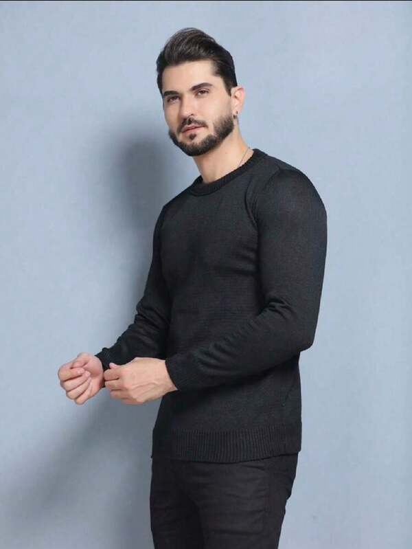 Suéter Tricot Gola Redonda Com Ribana Minimalista Regular Fit