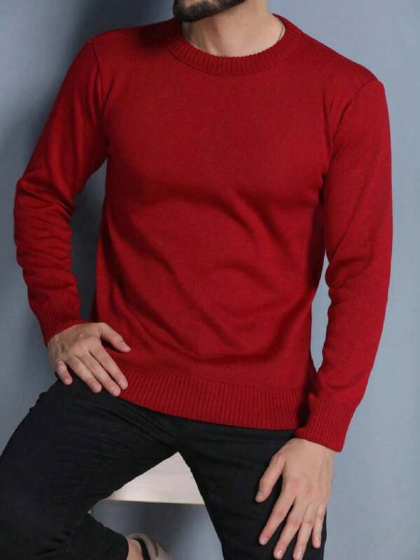 Suéter Tricot Gola Redonda Com Ribana Minimalista Regular Fit