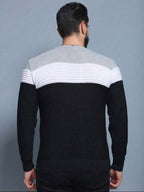 Suéter Tricot Canelado Listrado Gola Redonda Com Ribana