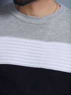 Suéter Tricot Canelado Listrado Gola Redonda Com Ribana