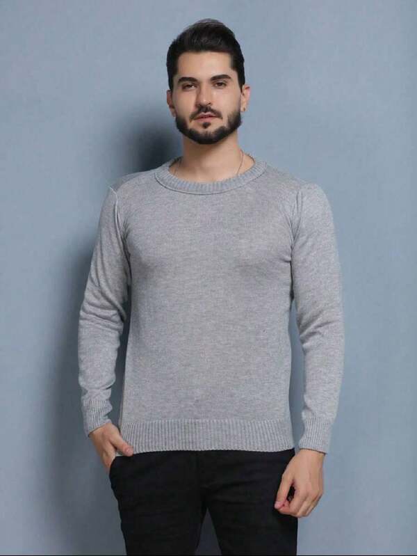 Suéter Tricot Gola Redonda Com Ribana Minimalista Regular Fit