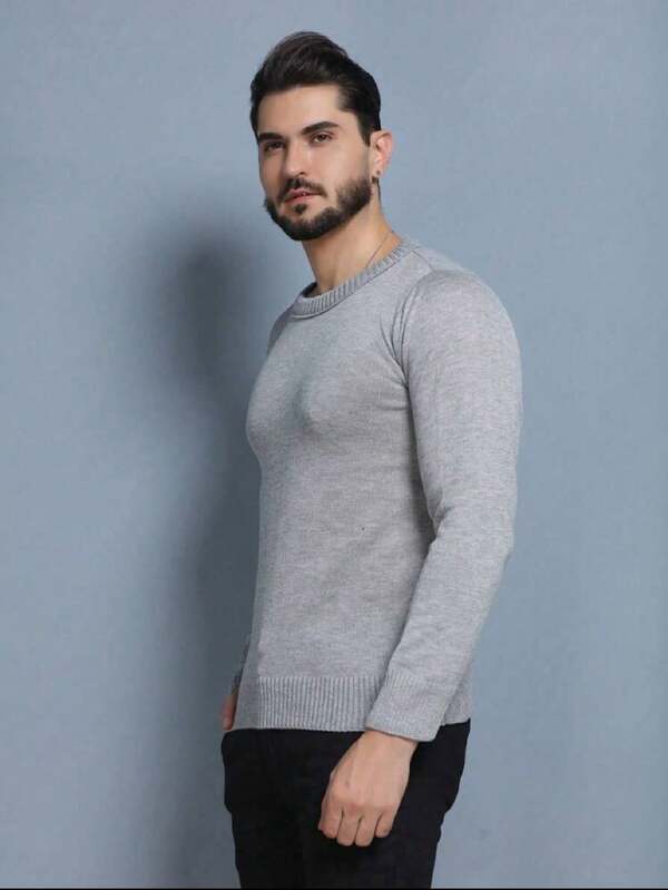 Suéter Tricot Gola Redonda Com Ribana Minimalista Regular Fit