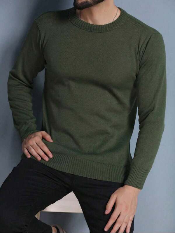 Suéter Tricot Gola Redonda Com Ribana Minimalista Regular Fit